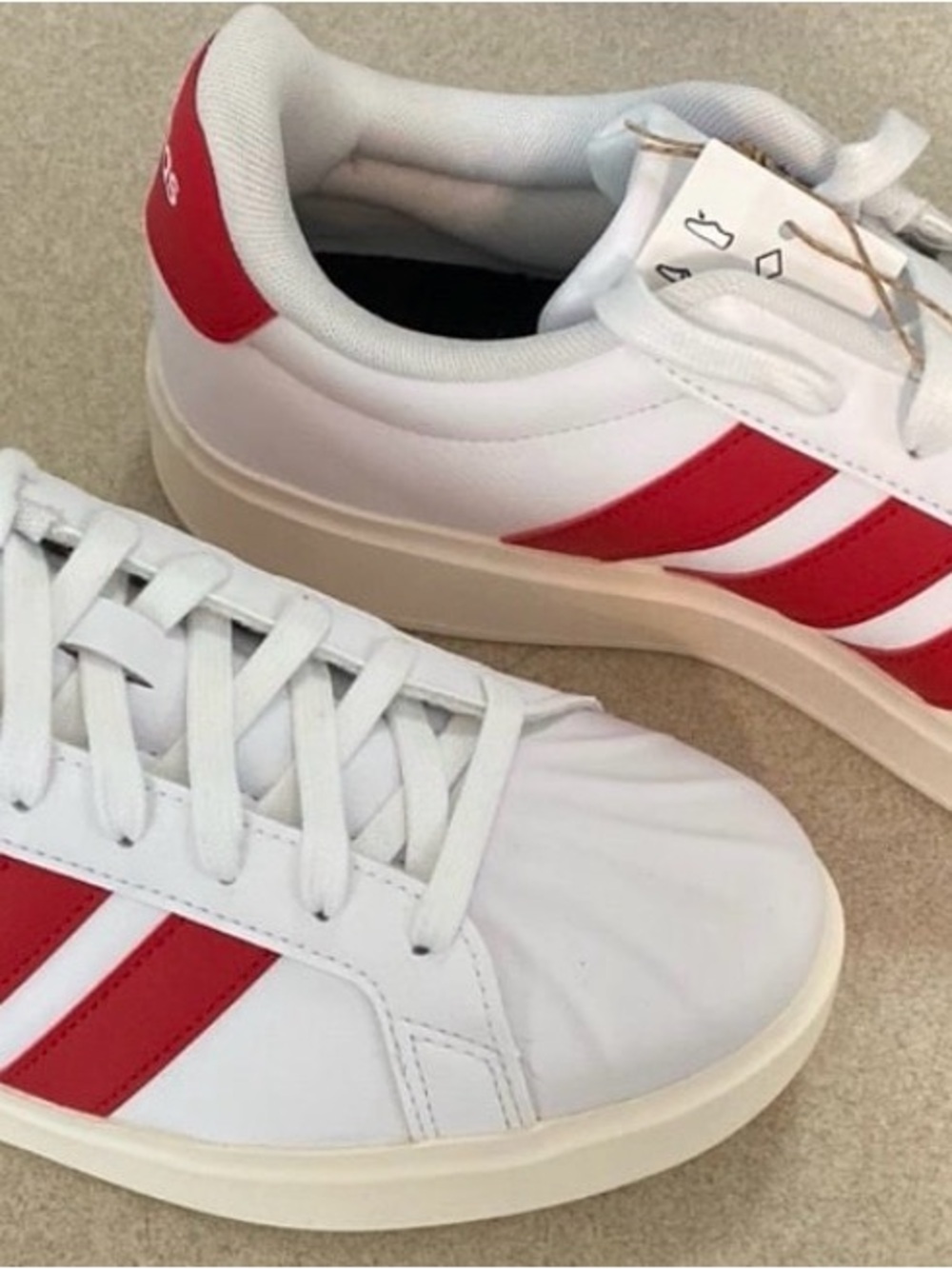 Adidas White Sneakers with Red Three-Stripes - Men’s Low-Top 8 - Picture 2 of 3